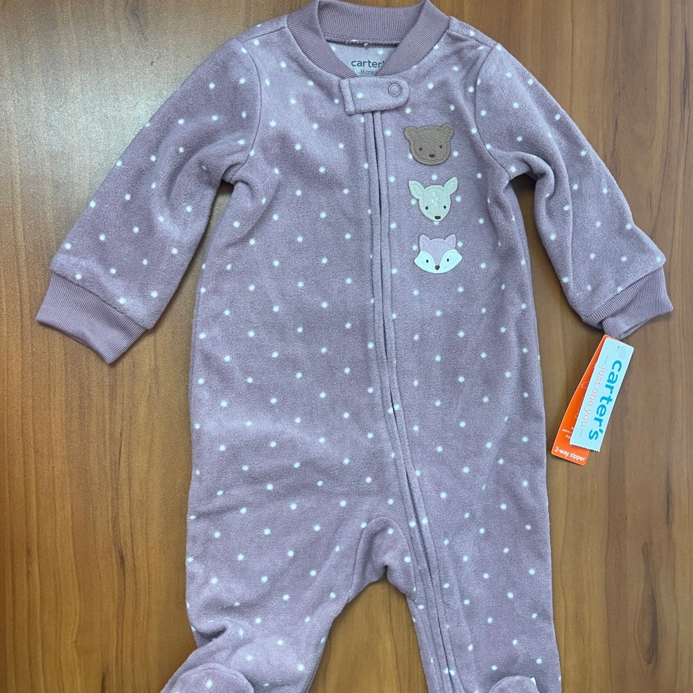 Carters Just One You Baby Girls 6M Purple Polka Dot Fleece Footed Sleeper NWT